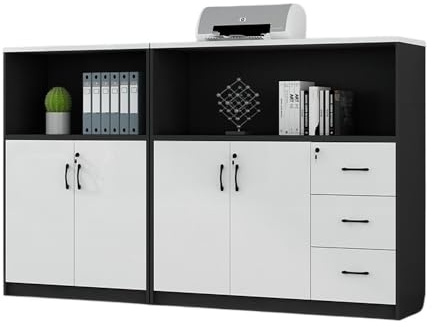 Aktenschrank Büroaufbewahrung, kurzer Aktenschrank, Holzaufbewahrung, Daten, mehrere Türen, mit Schubladen und Trennwänden Druckerständer