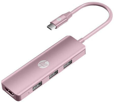 HP Estación de acoplamiento USB C, concentrador USB C multipuerto 5 en 1 con HDMI 4K, entrega de energía de 100 W, para portátiles, MacBook, iPad, Thinkpad y más, color rosa