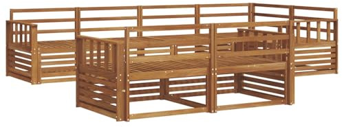 vidaXL Outdoor-Sofagarnitur 7 pcs Natur Massivholz Akazie, Balkonsofa, modernes Eckmöbel, robuster Lounge, Terrassen-Sitzgruppe, bequemer Gartenstuhl