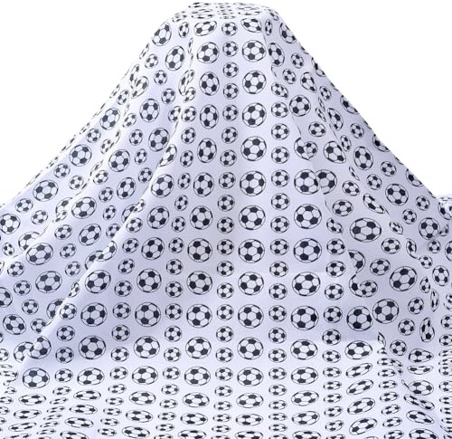 PH PandaHall Fußball Stoff nach Meter Polycotton Fußball Stoff 1.45m Breit Weiß Schwarz Fußballstoffe Sport Dekorativerstoff für Innen Außen DIY Wettbewerb Kunst Handwerk Dekor Accessories 1m