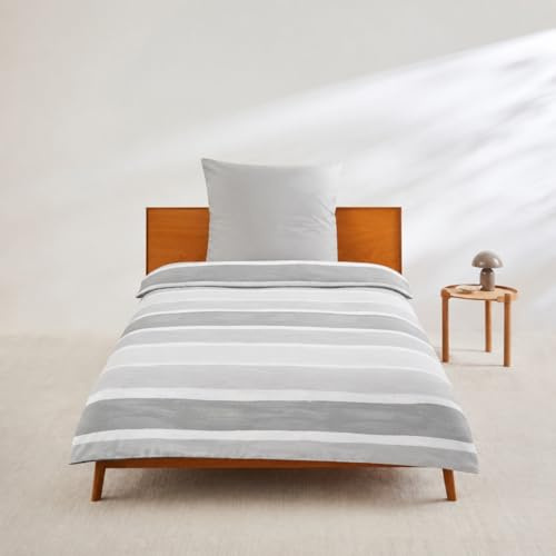 s.Oliver Mako Satin Bettwäsche 135x200 cm - 100% Baumwolle, maschinenwaschbar, anschmiegsam & weich, praktischer Reißverschluss, 2tlg. Satinbettwäsche grau
