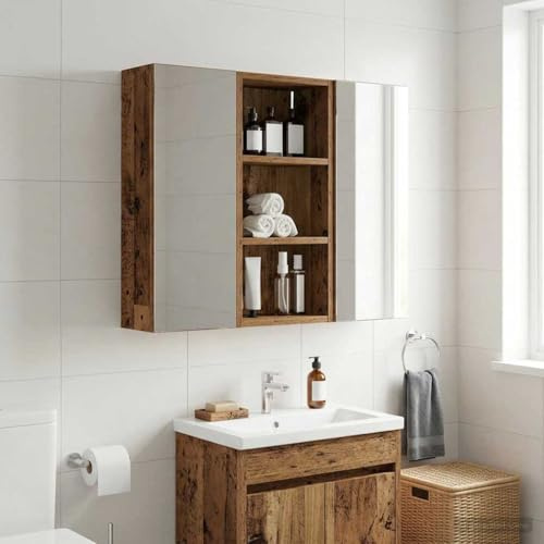 Teenpull Armario de pared de madera antigua de 30 x 16 x 62,5 cm con 2 estantes montados en la pared para ahorrar espacio para muebles de baño, armario de lavabo, espacio de almacenamiento y orden en