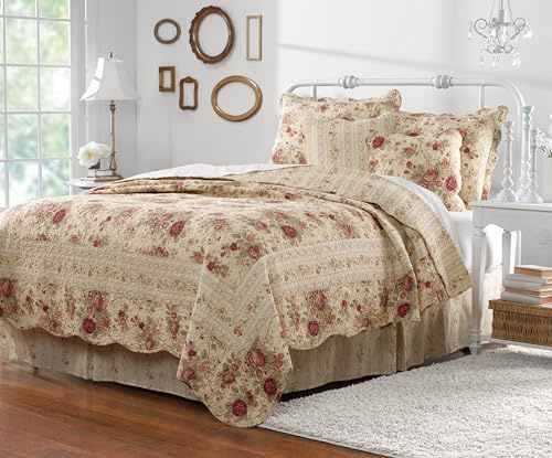 Greenland Home Antique Rose 100% Cotton Heirloom-Quality Quilt Set, 5-Piece King/Cal King, Ecru