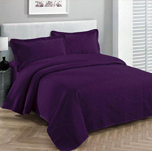 Fancy Collection Luxuriöse Tagesdecke mit Prägung, einfarbig, 254 x 269 cm, Violett