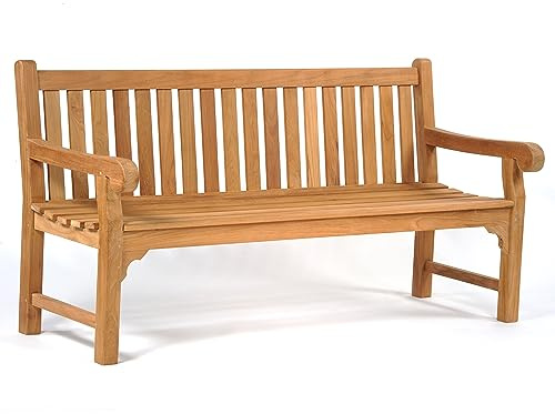 BrackenStyle Queensbury 4 Seat Teak Garden Bench, 180cm | Four Person Park Seat, Incredibly Durable Manufactured From Grade A