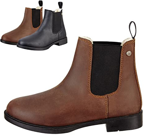 SUEDWIND FOOTWEAR Chelsea Boot Nova Jodhpur Winter – Bequeme Stiefelette aus Echtleder – Schuh Schlupf Stiefel in Waxy-Oily Rindsleder – Robuste Gummisohle & Teddyfell – Braun – Gr. 39