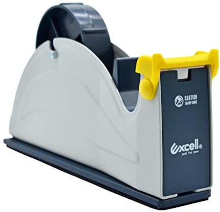 WOD TTD1SD Tabletop Steel Desktop Tape Dispenser, Blue & Gray - Fits Tape up to 1 inch Wide, Holds 3 inch core, Weighted Rubber Base for Stability