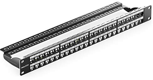 deleyCON 48 Port Panneau de Brassage Modulaire pour Les RJ45 Modules Keystone 1U (1HE) 19 Pouces Le Montage en Rack Compatible CAT5 CAT6 CAT7 CAT8 LAN Réseau Noir