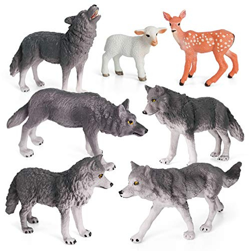 Volnau Wolf Toys Figuren Tierspielzeug 7 Stück Wolf-Figuren Zoo-Pack für Kleinkinder Kinder Vorschule