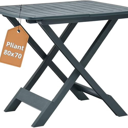 Tomaino - Table en plastique pliable pour intérieur et extérieur - Table de jardin effet bois 79 x 72 cm (vert)