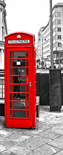 A.Monamour Türtapete Selbstklebend Türfolie Türposter 3D Rote Telefonzelle In Der London Street Vinyl Folie Türdeko Tapete Wandbild Türaufkleber Türtattoo 77 x 200 cm
