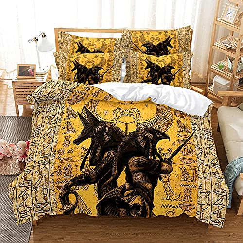 LUYAPOND Bettwäsche 135x200 Ägyptischer Pharao Anubis Bettwäsche Set für Kinder, Mikrofaser Bettbezüge, 1 Bettbezug mit Reißverschluss + 1 Kissenbezug 80x80 cm