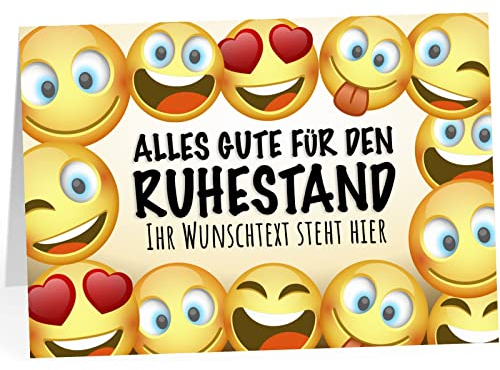 XXL Abschiedskarte PERSONALISIERT (A4) - Lustige Emojis - große Klappkarte für Kollegen mit Umschlag zur Rente Ruhestand Pension Wunsch-Text