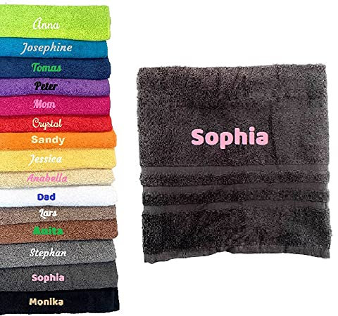 Pet-Jos Personalisiertes Badetuch mit Namen Schön Bestickt Name Benutzerdefinierte Handtuch 140 x 70 cm Badetuch Baumwolle Handtuch (Dunkelgrau)
