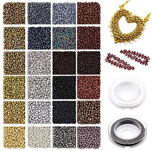 7200pcs Glass Seed Beads 2mm Small Bracelet Beads Craft Beads Pony Seed Beads 24 Colors Opaque Beads for DIY Necklaces Earrings Crafting Jewelry Making Kit