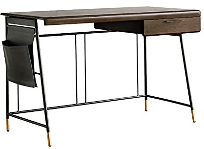 Study Table Writing Desk 39/47Home Office Study Room Workstation Modern Minimalist Style Wooden Desk with Drawers and Side Storage Bag Stable Metal Paint Frame Gaming PC Work Desk