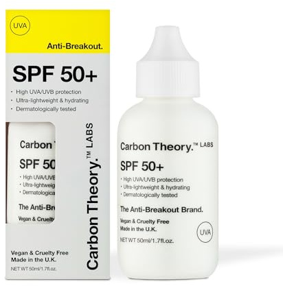 Carbon Theory SPF 50+ Fast Absorbing Lotion 50ml | Lightweight and Hydrating SPF Formula Without Greasy Residue or White Cast. High UVA and UVB Protection for Daily Use.