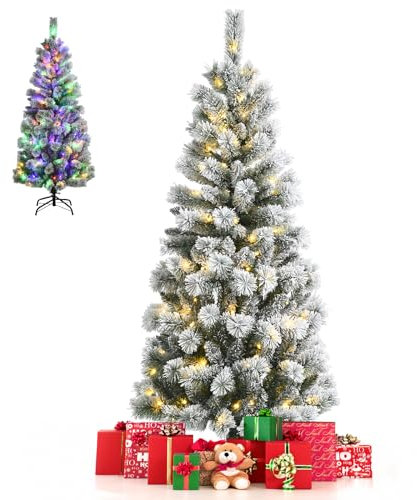 Multigot 5/6FT Christmas Tree with LED lights, Artificial Xmas Pine Tree with Metal Base, Decorative Festival Tree for Living Room Office(5FT)