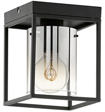 Fischer & Honsel | Deckenleuchte, Samu | sandschwarz| Glas| rauchfarben zu klar| L: 16,00 cm, B: 16,00 cm| Ausl. Decke: 20,50 cm| 1x E27 max. 40,0 Watt| 21303