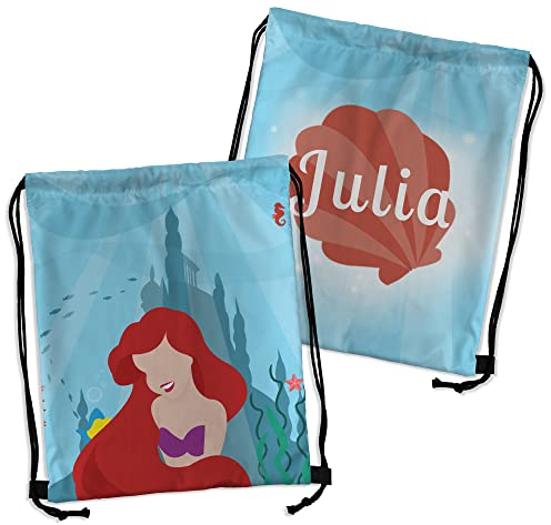 Kleine Meerjungfrau Arielle. Disney-Rucksack. Personalisierter String-Rucksack. Sack-Rucksack. 41x37 cm. Strings Tasche. Personalisierte Geschenke. Verschiedene Ausführungen. ARIELLE
