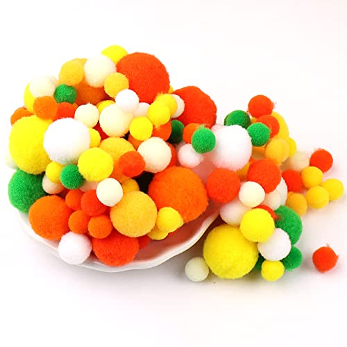 Duories 135 Bunte Pompons zum Basteln,10-30mm Mini Pompons Bälle Kleine Bommeln Kugeln,Flauschigen Bunte Pom Pom Deko Pompom Plüschbälle Bastel Zubehör für Nähen Deko DIY Handwerk,Orange Gelb