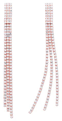 QUKE Orecchini pendenti a catena in oro bohémien con cristalli di zirconia cubica, per donne e ragazze, Oro rosa Zirconia cubica, cristallo