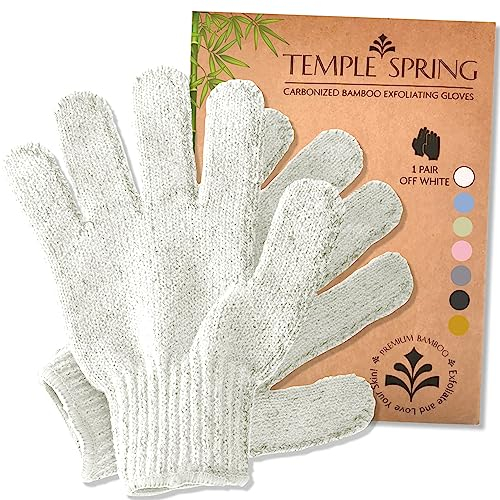 Temple Spring Peelinghandschuh, Peeling Körper Duschschwamm, Waschhandschuh Körper Sauna Zubehör, Peeling Handschuh, Duschhandschuh Badezubehör für Ingrown Hair, Luffa Handschuh - Cremeweiß