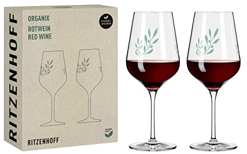 RITZENHOFF 3921001 Rotweinglas 500 ml 2er Set - Organix Nr. 1 - organische Farbe Grün, 45% recyceltes Glas - Made in Germany