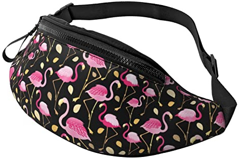 Bauchtasche für Damen Herren Pink Flamingo Bird Golden Leaf Umhängetasche Gürteltasche Geldbeutel Walking The Dog Wallet Bag