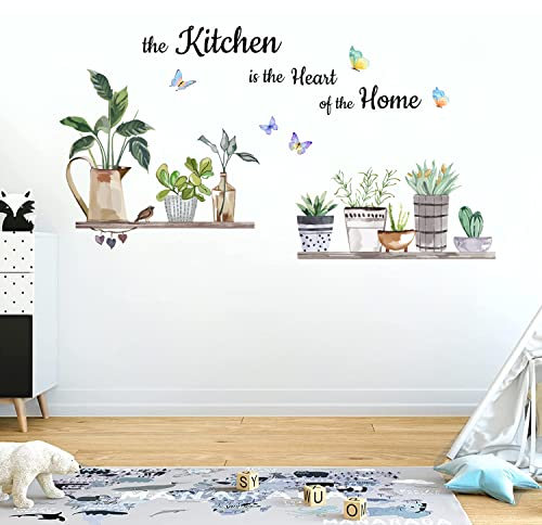 Stickers Muraux Cuisine Plantes Autocollant Mural Papillon Sticker Mural Proverbe Feuille Verte Décoration Murale Restaurant Chambre D'enfant