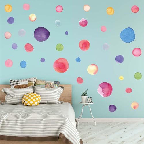 Amimagen Wandtattoo Aquarell Polka Punkten Wandaufkleber – Bunte Runde Mädchen Wandsticker – Kinder Babys Jungen Mädchen Kinderzimmer Spielzimmer Klassenzimmer Schlafzimmer Zuhause Wanddeko
