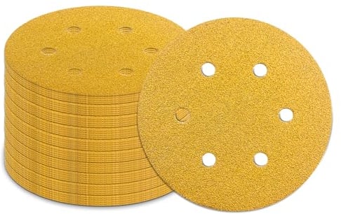 GZKTY 50Pcs 150mm Sanding Discs, 120 Grit, 6-Hole, Round Hook and Loop Sandpaper for Random Orbital Sander