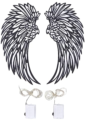 Wanddeko Metall Engelsflügel, Engelsflügel Wanddekoration, Leuchtende Metallflügel Wand Skulptur Hollow Out Wand Hängende Dekoration mit Lichtern Wall Art Decor für Innen Außen((35 cm/13,77 Zoll))