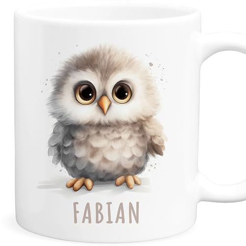 Eule Tasse personalisierte Kindertasse mit Namen Euletasse Namenstasse süßes Kinder Geschenk für Jungen & Mädchen Kaffeetasse Teetasse aus Keramik 330 ml