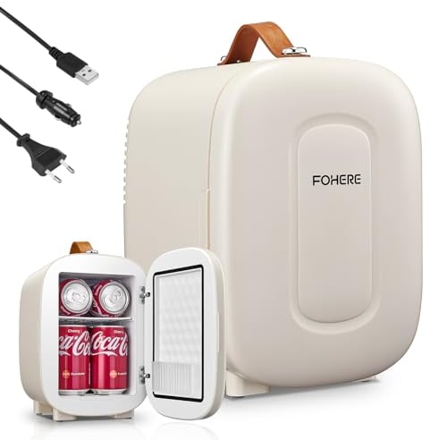 FOHERE Mini Nevera 5 Litros / 6 Latas | USB+CA+CC | Modo silencioso, portátil y compacto | Nevera pequeña para dormitorios, coches, oficinas, cuidado de la piel, viajes (negro)