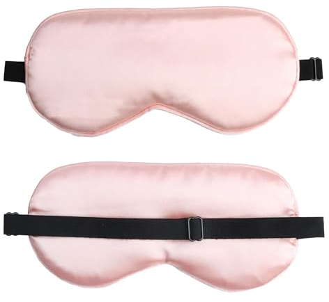 Masque de Nuit, 2pcs Masques de Sommeil en Soie Pure à 100%, Cache Yeux Occultant et Antiallergique Avec Bandeau Réglable, Améliorer la Qualité du Sommeil,Convient Aux Hommes et Aux Femmes (Rose)