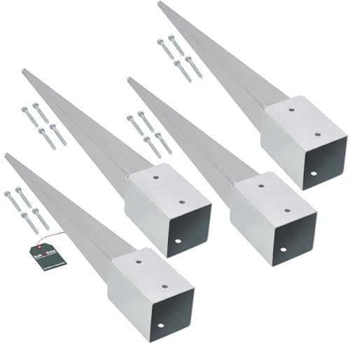 KOTARBAU® Set di 4 manicotti per pavimenti, 91 x 91 mm, lunghezza 750 mm, zincato a caldo, in acciaio, per pali di recinzione, in legno, ancoraggio a terra, per pali in legno