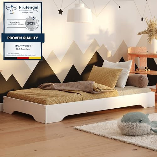 smartwood Kinderbett 100x190 Weiß - Bodenbett aus Kiefernholz mit FSC-Zertifikat - Montessori Bett mit gebogenem Lattenrost bis zu 230 kg für Jungen und Mädchen - Einfache Montage - TILA 7