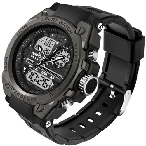 PINIDOUS Orologio Uomo Orologio Digitale Sportivo Uomo,Analogico Digitale Display Orologio Impermeabile Militari con Allarmi,Cronometro,Suoneria Oraria Orologio Multifunzione