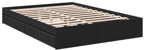 vidaXL Bettgestell, Bett mit Schubladen für Schlafzimmer, Bettrahmen mit Lattenrost, Schlafzimmerbett Doppelbett, Schwarz 160x200cm Holzwerkstoff