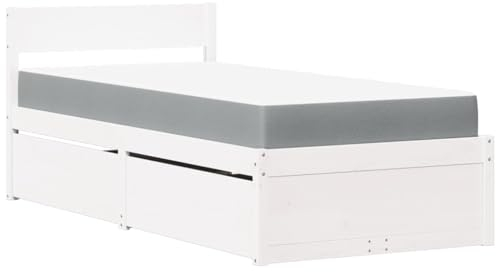 vidaXL Bett, Bettgestell mit Schubladen Taschenfederkernmatratze, Holzbett für Schlafzimmer, Einzelbett, Weiß 100x200cm Massivholz Kiefer