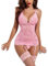 Avidlove Set Lingerie da Donna Sexy Body in Pizzo Lingerie Corpetto Babydoll Intimo Teddy Body Scollo a V Lingerie Set con Perizoma e Reggicalze Rosa XXL