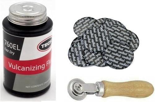 TECH Vulcanising Cement Tyre Glue & 30 Tyre Repair Patches 57mm w/Patch Roller