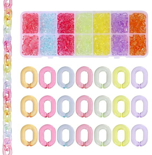 CHGCRAFT 560Pcs 7 Colors Opaque Acrylic Linking Rings Quick Link Connectors for Jewelry Chains Making Oval Linking Ring for Earring Necklace Jewelry Eyeglass Chain DIY Craft Making