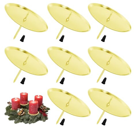 Cokaca 8 STK Adventskranz Kerzenhalter Metall Kerzenständer mit Dorn- 6 cm / 2.4 Zoll, für DIY Adventskranz Deko, Advent Weihnachten Kerzenteller, Adventskerzenhalter- Gold