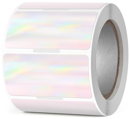 YIKIADA Holographic Thermo Etiketten Vinyl 25 × 50 mm Regenbogen Rolle Rechteckig Selbstklebend Adressaufkleber Wasserdicht Name Aufkleber für Logo Barcode QR Code DIY 300 Stück
