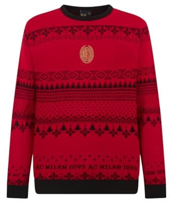 AC Milan Maglione di Natale 2024, Fantasia Natalizia in Morbido e Comodo Cotone, Prodotto Ufficiale Unisex, 12 Anni