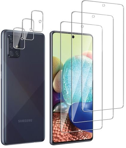 QZJinchen Lot de 6, 3 x Verre Trempé pour Samsung Galaxy A71/S10 Lite et 3 x Protection Caméra Arrière. bords incurvés 2.5D,HD Transparent,Dureté 9H Glass,Compatible avec Samsung Galaxy A71/S10 Lite