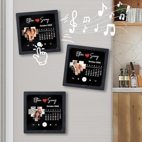 Kühlschrankmagnet mit individuellem Musikalbum und Foto, Kühlschrankmagnet mit Musik, Kühlschrankmagnet mit Liedern und Kalender, individuelles DIY-Musikmodul, Musikgeschenke zum Jahrestag für Paare