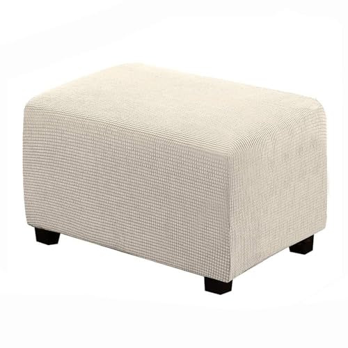 WJHDWYD Rechteckiger Pouf-Bezug, Stretch-Pouf-Hocker-Bezug, Fußhocker-Bezug, rechteckiger Ottoman-Bezug(Couleur Beige,L)